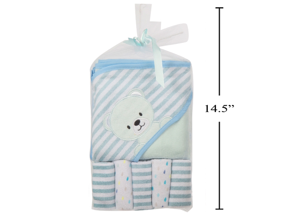 Tootsie Baby Hooded Bath Towel with 5 Washclothes ~ Blue-0