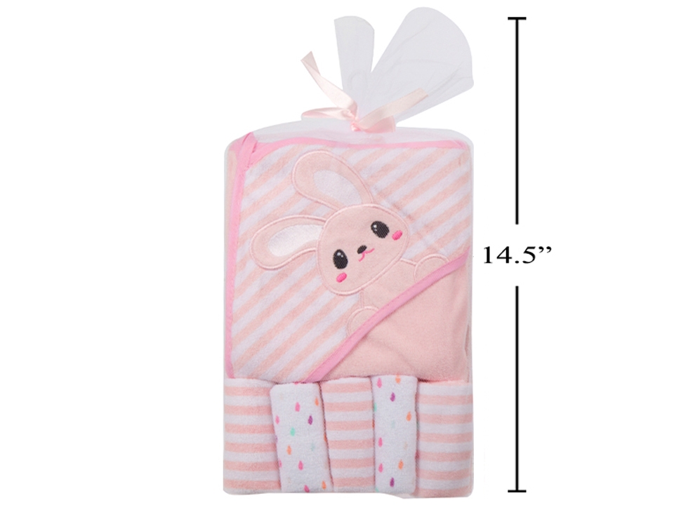 Tootsie Baby Hooded Bath Towel with 5 Washclothes ~ Pink-0