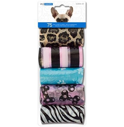Dog Clean Up Bags - Printed ~ 15 bags x 5 rolls per pack-0