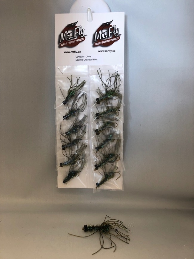 Olive Sparkle Crawdad Flies-0