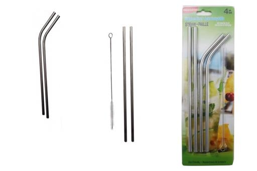 Stainless Steel Straws ~ 2 bent + 2 straight & Cleaning Brush-0
