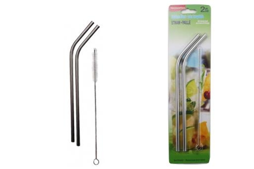 Stainless Steel Straws ~ 2 bent & Cleaning Brush-0