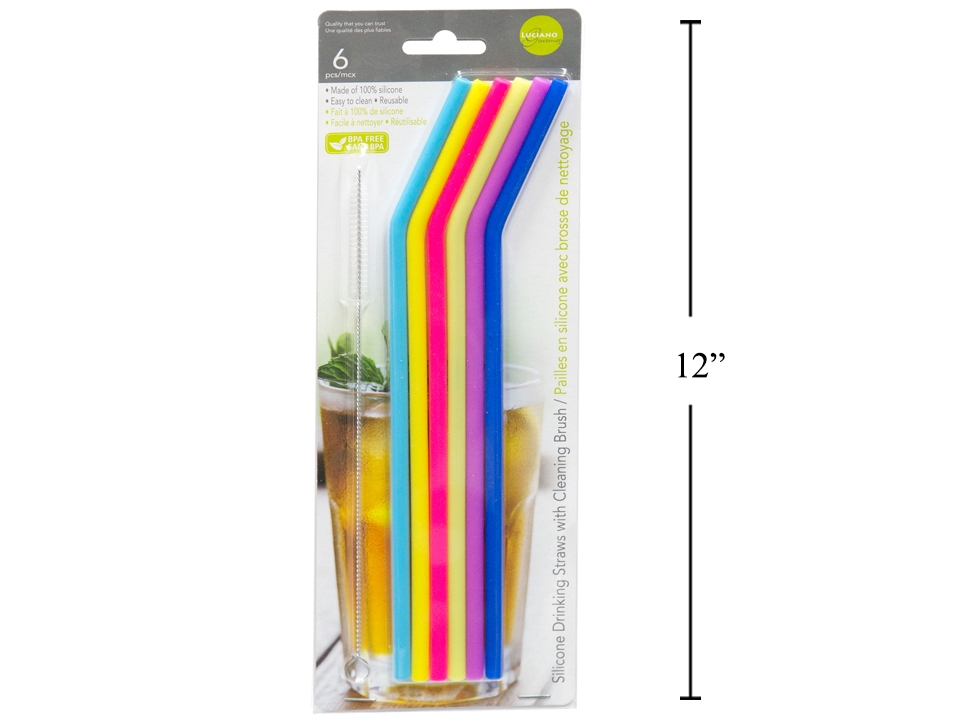 Luciano Silicone Straws & Cleaning Brush ~ 6 pieces -0