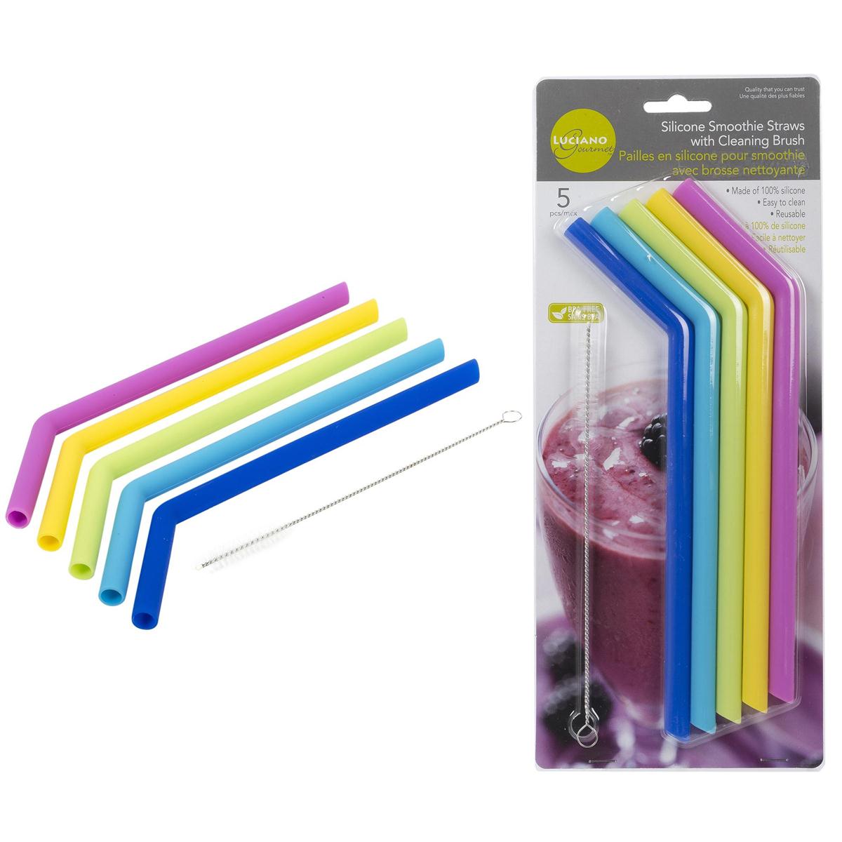 Luciano Silicone Smoothie Straws & Cleaning Brush ~ 5 pieces -0