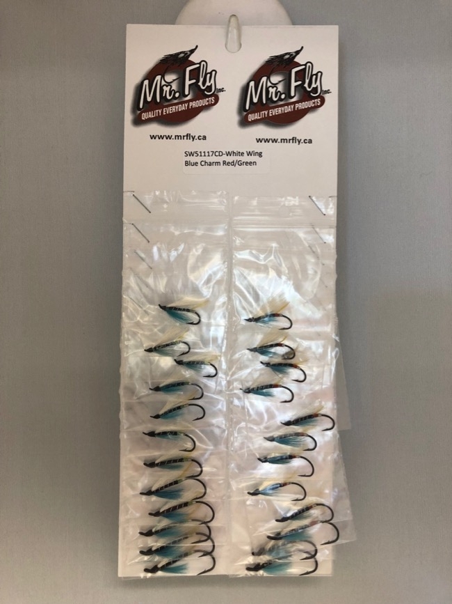 White Wing Blue Charm with Red or Green Butt Salmon Wet Flies-0