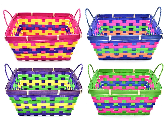 Easter Square 3-Toned Bamboo Basket ~ 9" x 4-1/8"-0