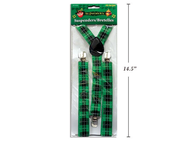 St. Patrick's Day Green Plaid Suspenders ~ 35"-0