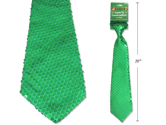 St. Patrick's Day Green Sequin Neck Tie with Elastic ~ 16.5"-0