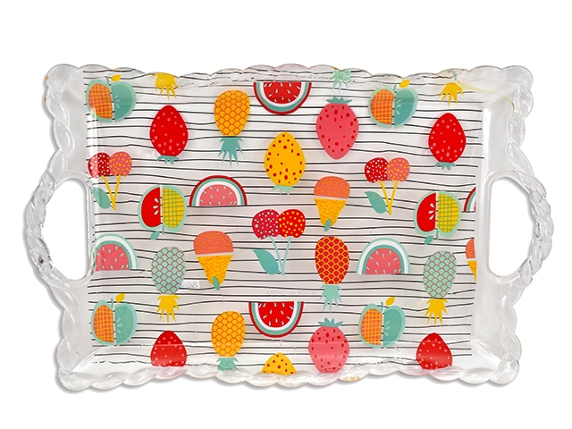 Plastic Transparent Fruit Printed Platter ~ 16-7/8" x 10.5"-0