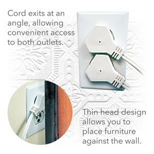 Indoor Extension Cord with Flat Head Plug - Triple Outlet ~ 6' / 1.83M-0