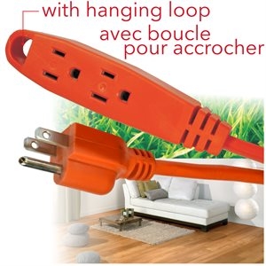 Outdoor Extension Cord with Hanging Loop & 3 Outlets ~ 15' / 4.6M-0