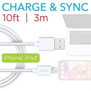 eLink Lightening USB Charge & Sync Cable ~ 10' / -0