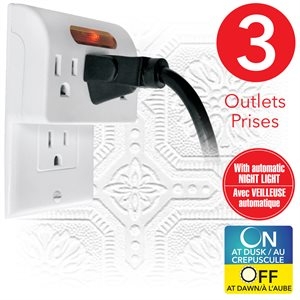 eLink 3 Outlet Wall Tap with Automatic Night Light-0