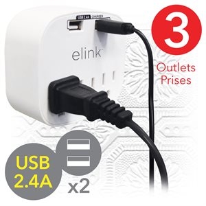 eLink 3 Outlet Wall Tap with 2 USB Ports-0
