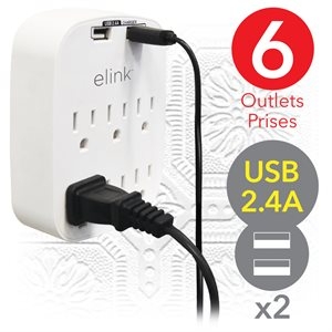 eLink 6 Outlet Wall Tap with 2 USB Ports-0