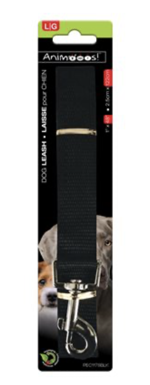 Animoos Black Nylon Dog Leash ~ 1" x 48"-0