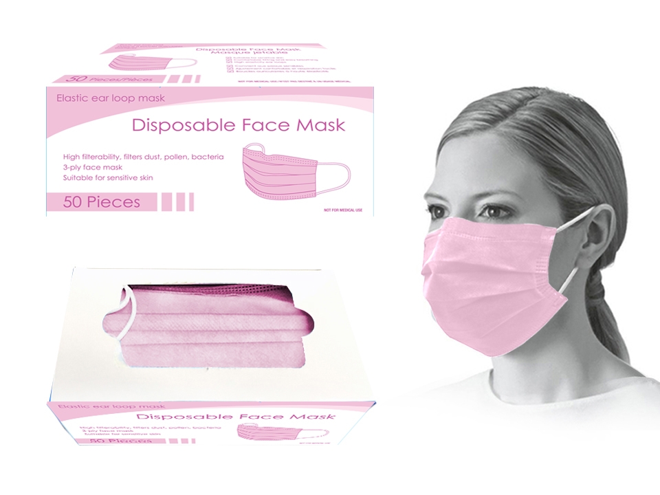 Bodico 3-Ply Disposable Mask - Pink ~ 50 per box-0