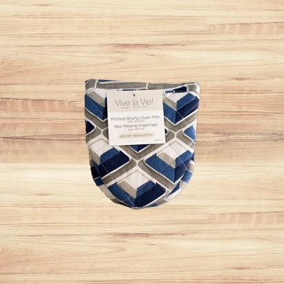 Shorty Oven Mitt with Silicone ~ Navy/Grey Print-0
