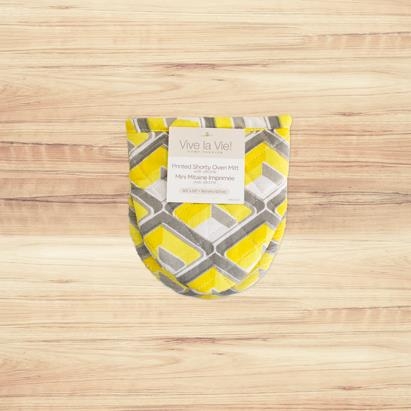 Shorty Oven Mitt with Silicone ~ Yellow/Grey Print-0