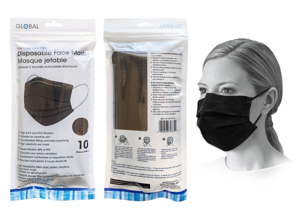 Disposable 3-Ply Face Masks - Black ~ 10 per pack-0