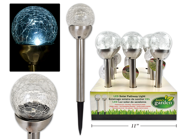 Solar Crackle Glass LED Stainless Steel Light Stakes - 15-1/3" ~ 12 per display-0