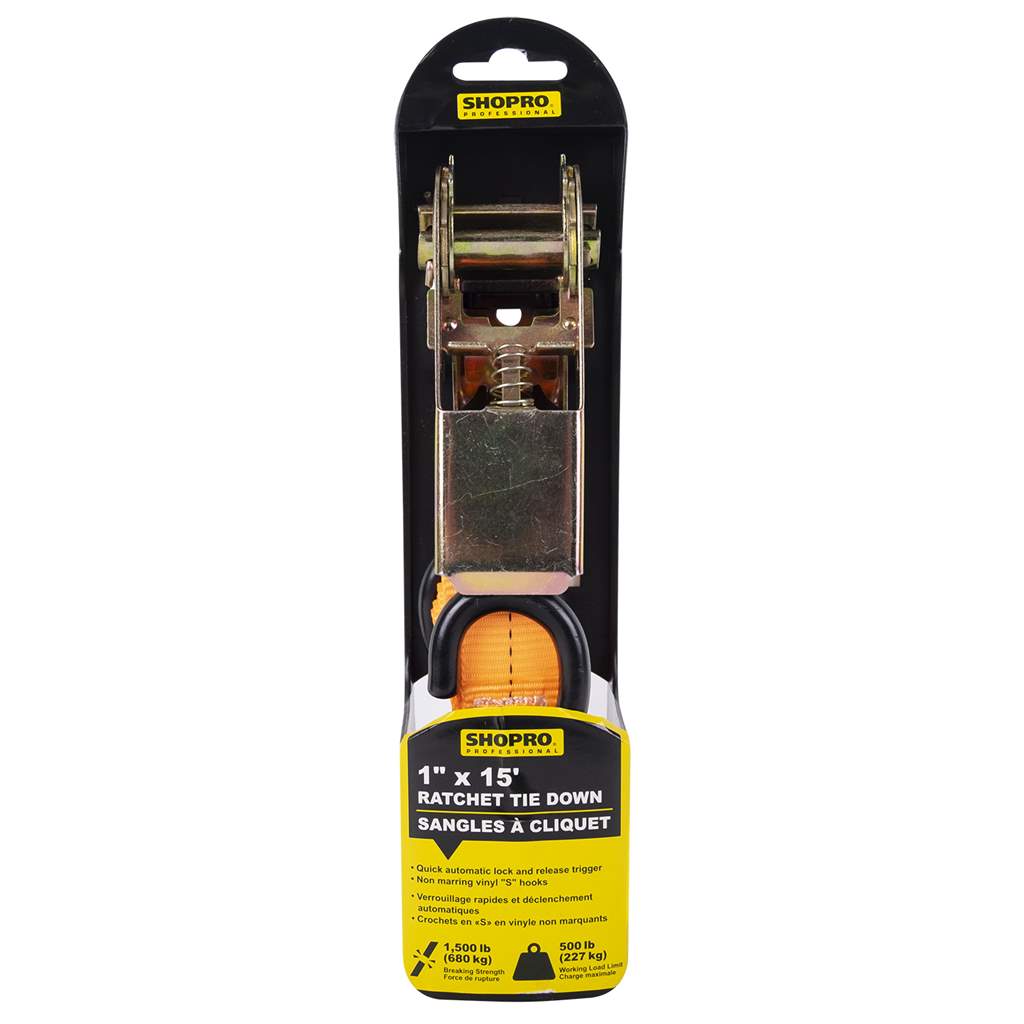 ShopPro Ratchet Strap Set - Fl. Orange ~ 1' x 15' -0