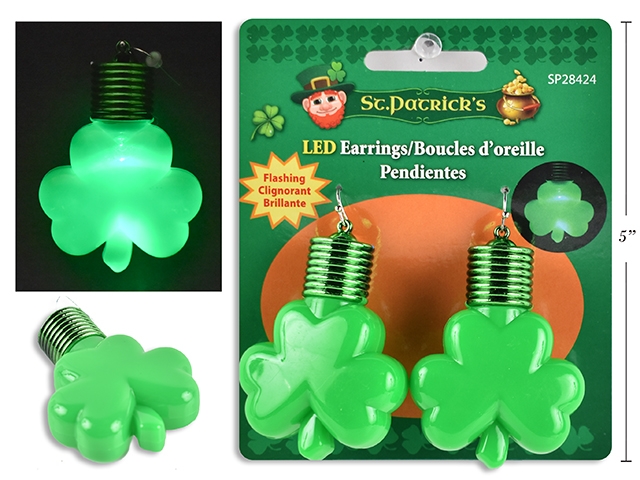 St. Patrick's Day Shamrock Light-Up Flashing Earrings-0