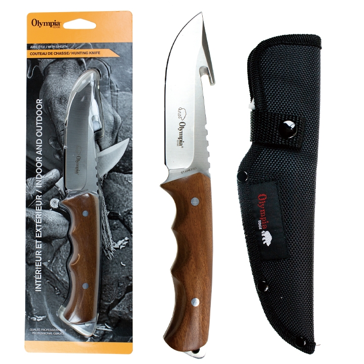 Hunting Knife with Fixed Blade & Gut Hook - 4" Blade ~ Rosewood Handle with Sheath-0