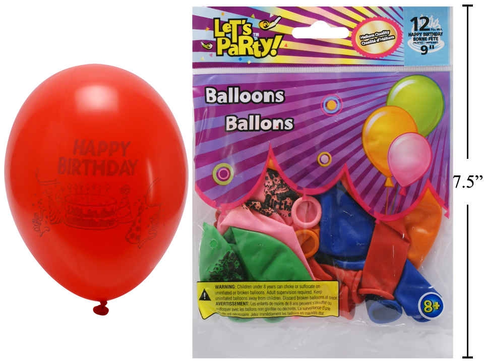 9" Round Balloons - Happy Birthday ~ 12 per pack-0