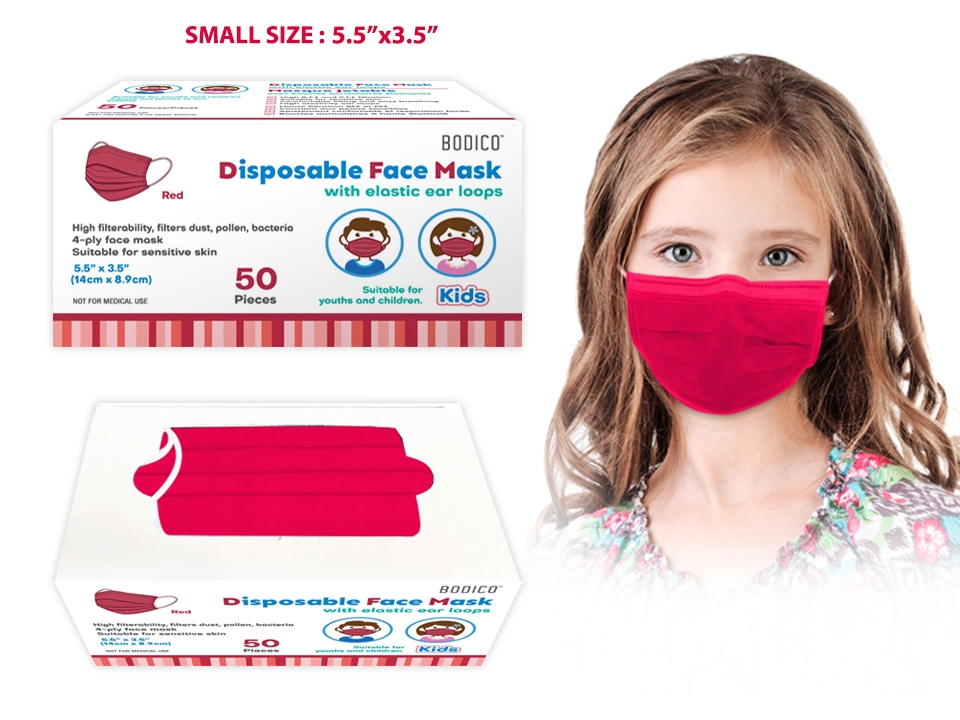 Bodico 4-Ply Disposable Kid's Mask - Red ~ 50 per box-0