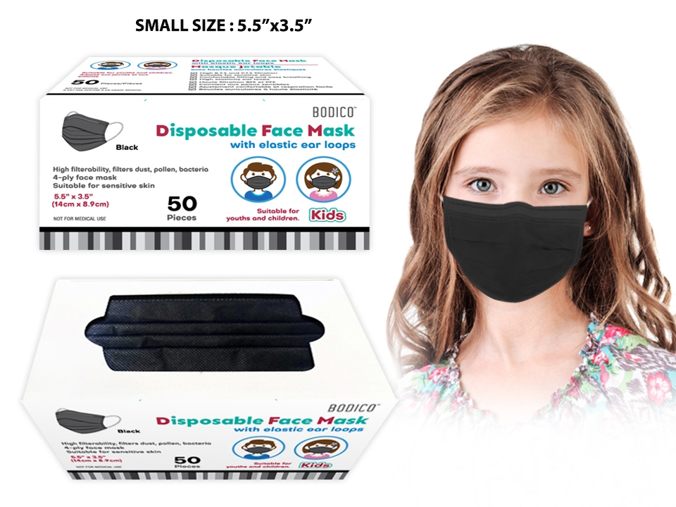 Bodico 4-Ply Disposable Kid's Mask - Black ~ 50 per box-0