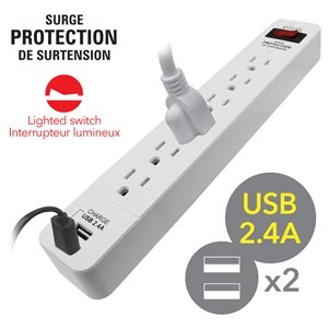 Power Bar 6 outlets with Surge Protection ~ 1.5' cord-0