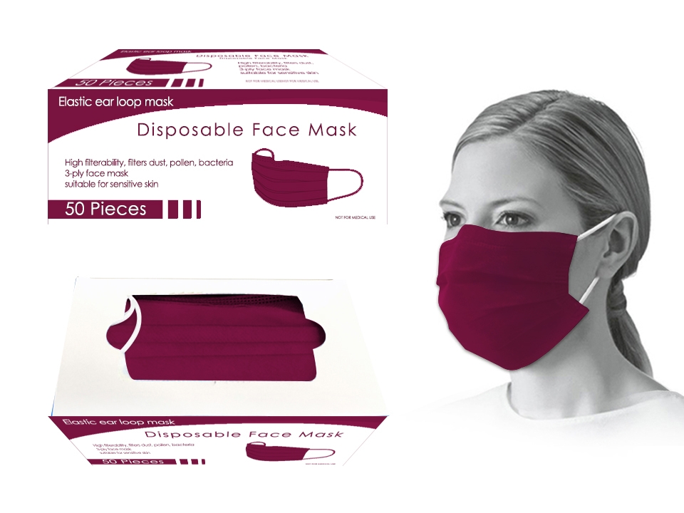 Bodico 3-Ply Disposable Mask - Burgundy ~ 50 per box-0
