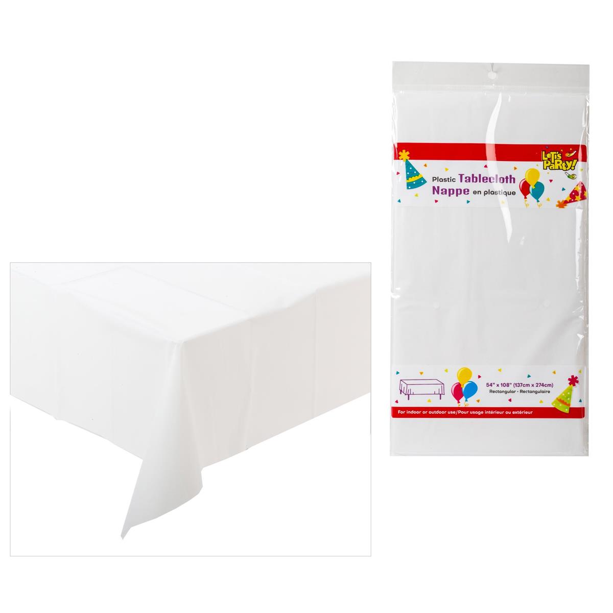 Let's Party White Plastic Tablecloth ~ 54" x 108"-0