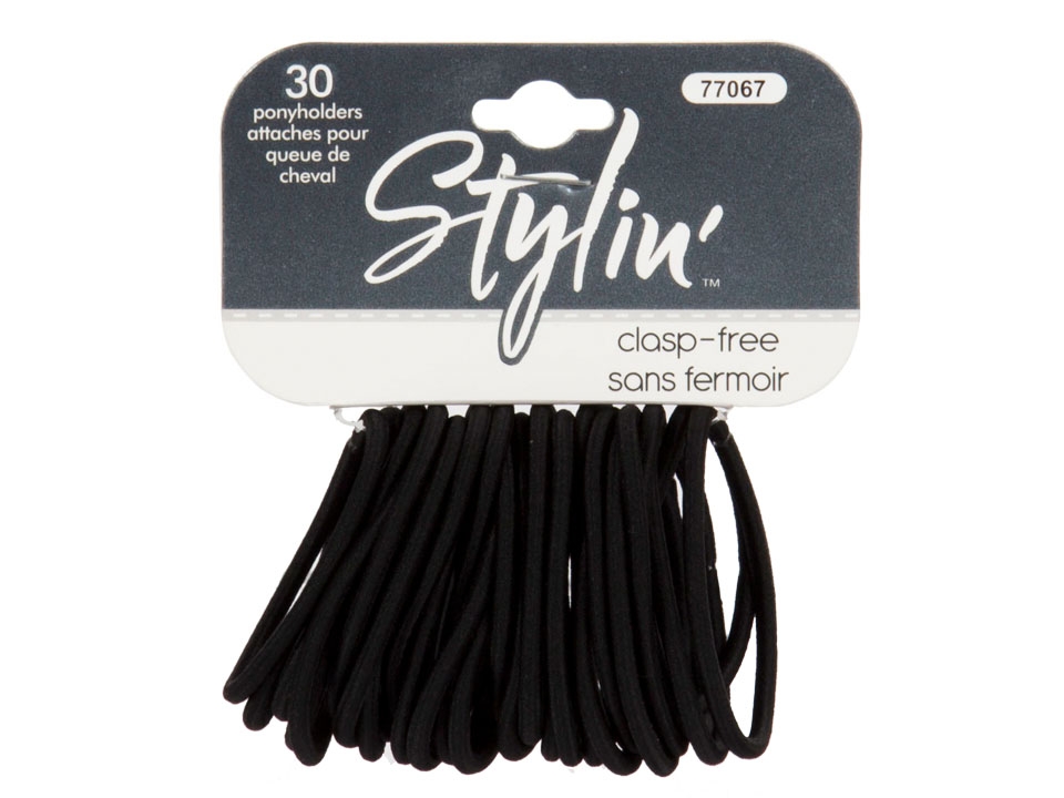 Stylin' Skinny Black Ponyholders - Clasp Free ~ 30/pk-0
