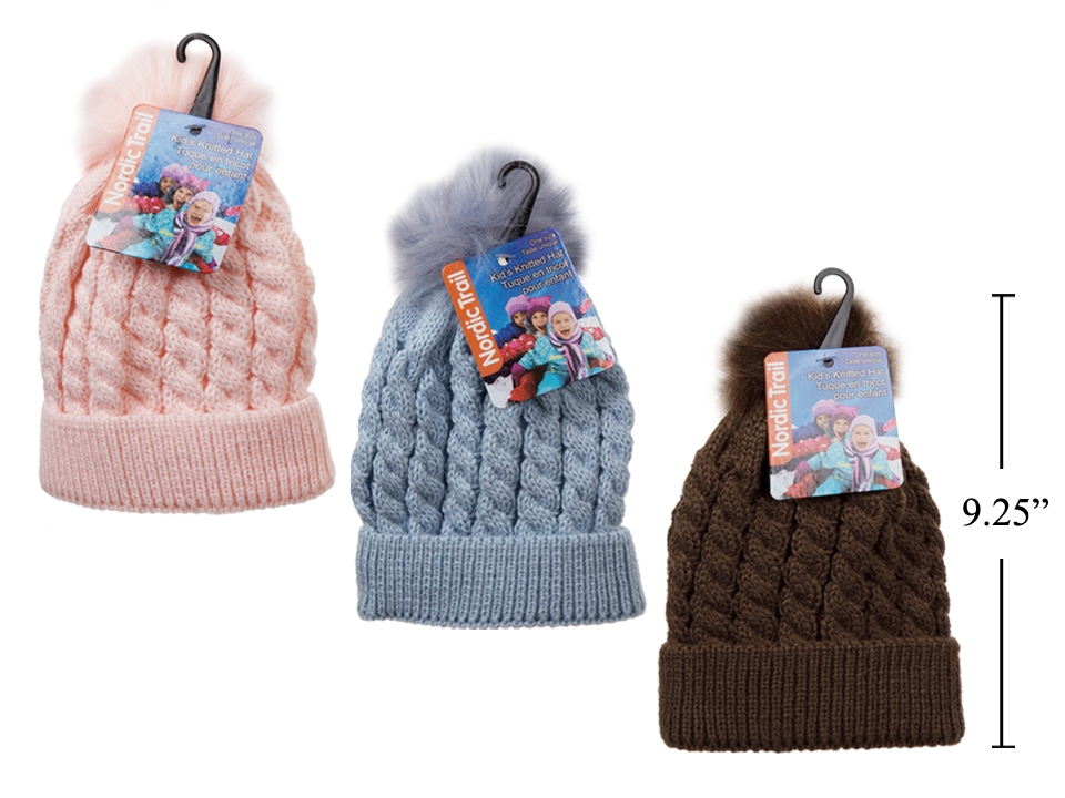 Kid's Knitted Toque with Cuff & Pom Pom-0
