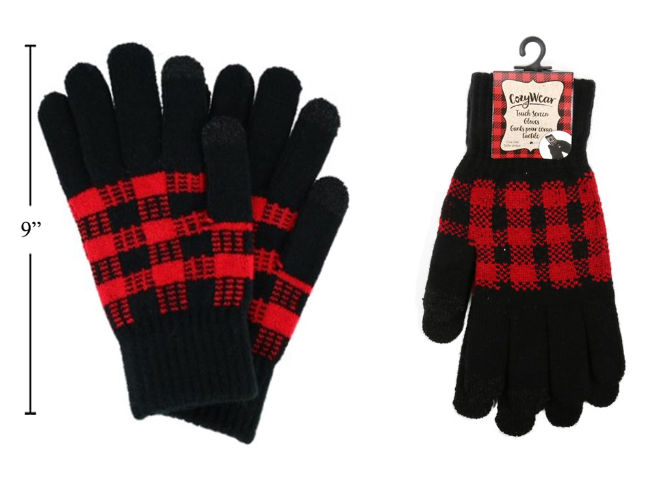 Adult Buffalo Plaid Touch Screen Gloves-0