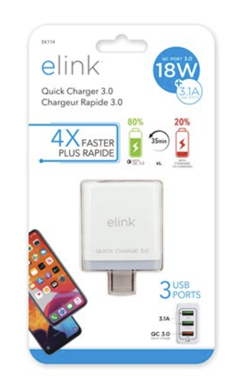 eLink 3-Port Universal USB Wall Charger with 3.0 Quick Charge-0