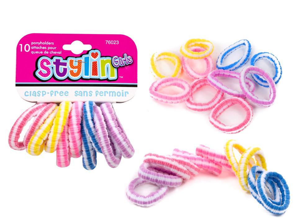 Stylin' Kids Striped Ponyholders - Clasp Free ~ 10/pk-0