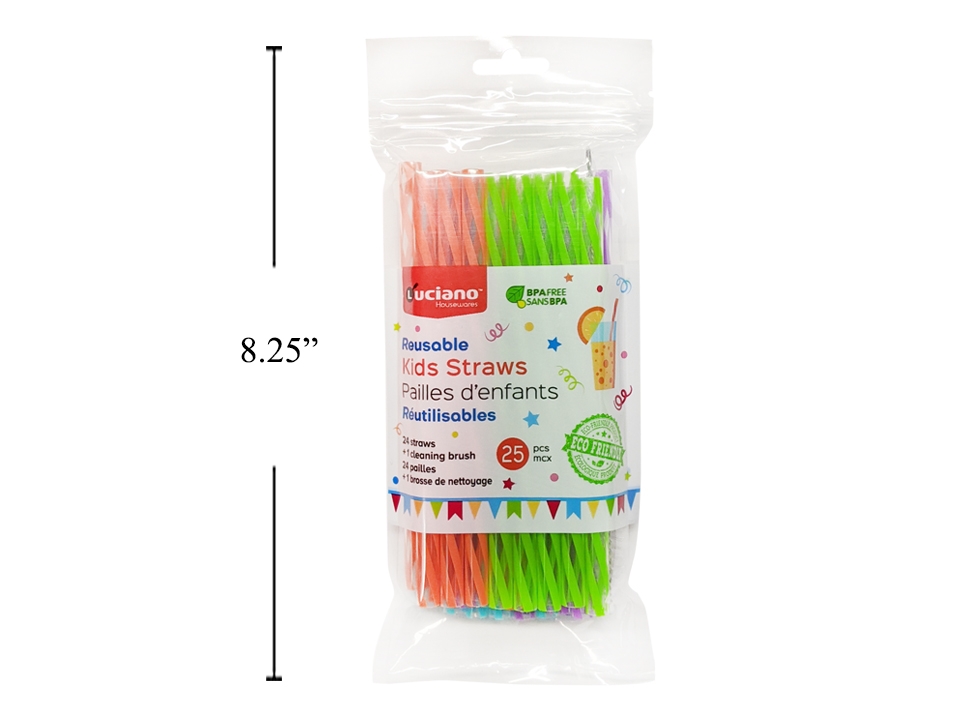 Luciano Reusable Kids Straws ~ 24 straws + 1 Cleaning Brush-0