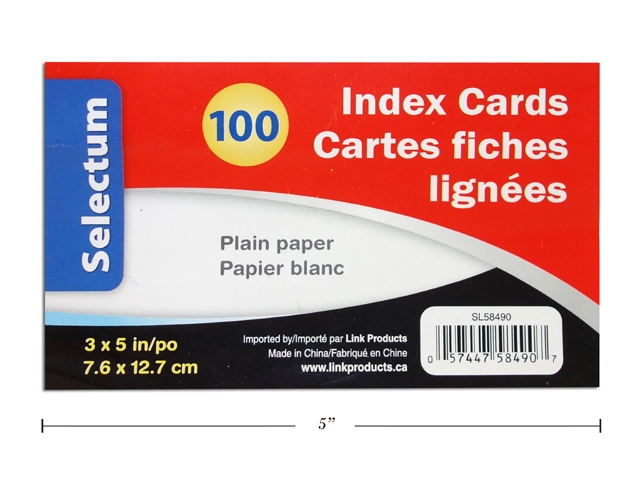 Selectum Index Cards 3" x 5" - Plain - White ~ 100 per pack-0