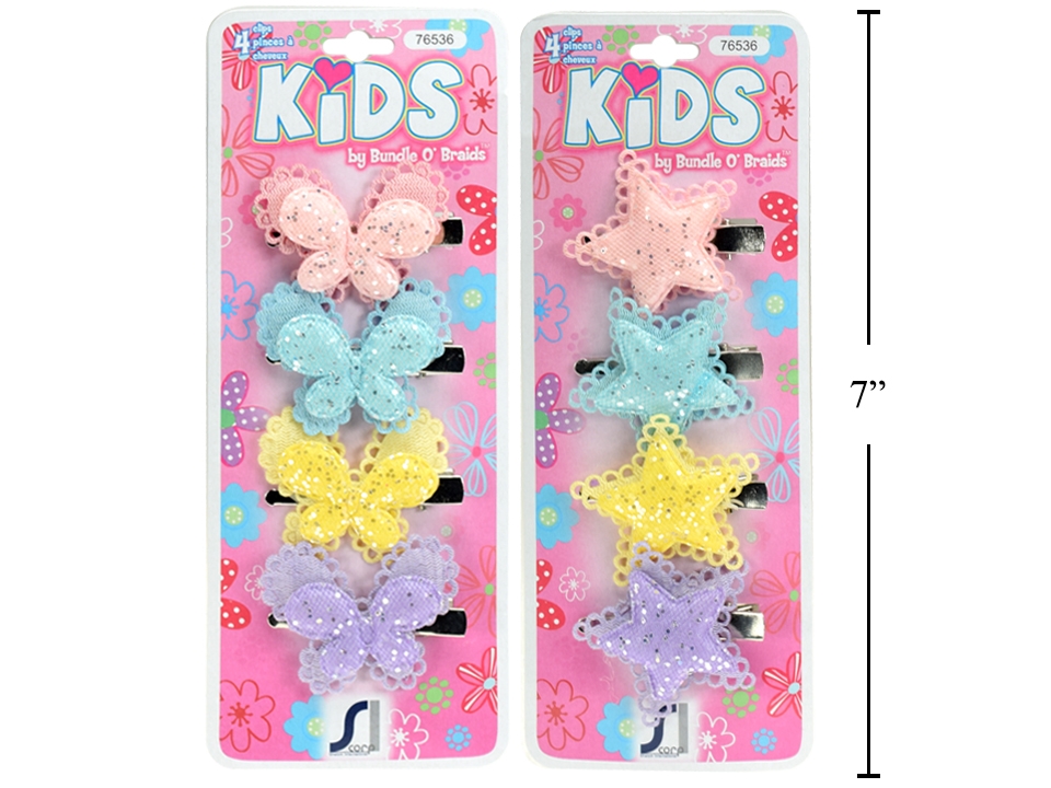 Stylin Girls Snap Barrette with Soft Star or Butterflies ~ 4 per pack-0