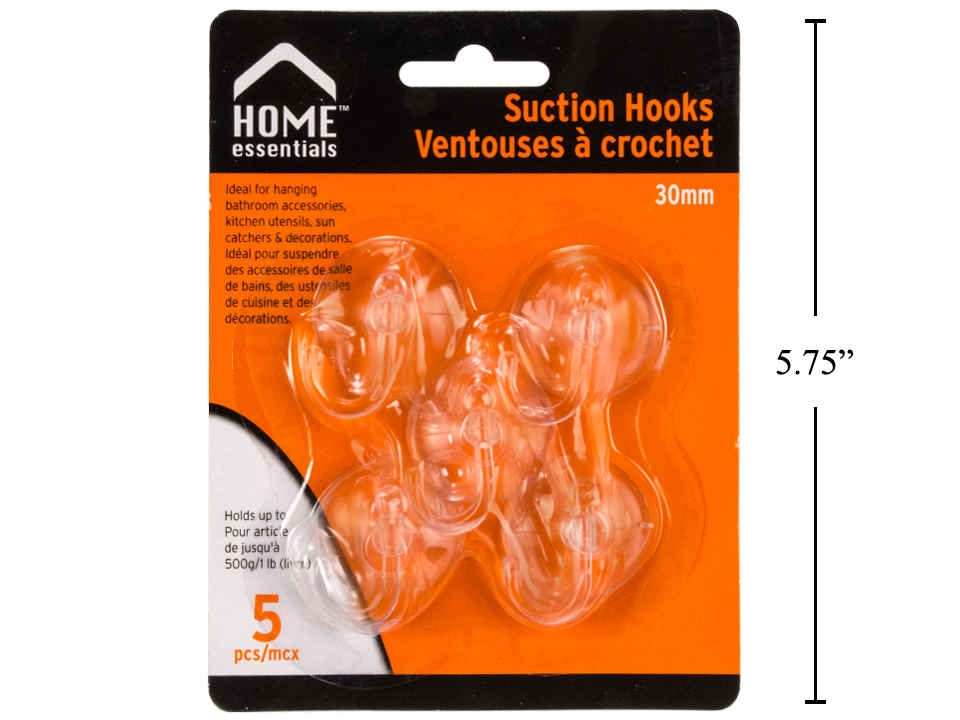 Home Essentials Suction Plastic Hooks - 30mm ~ 5 per pack-0