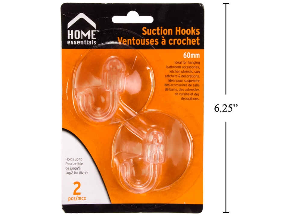 Home Essentials Suction Plastic Hooks - 60mm ~ 2 per pack-0