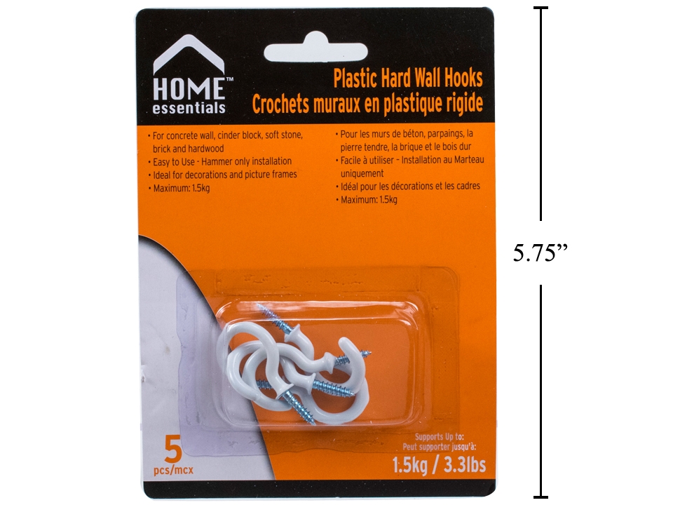 Home Essentials White Vinyl Coated Steel Cup Hooks - 1" ~ 5 per pack-0