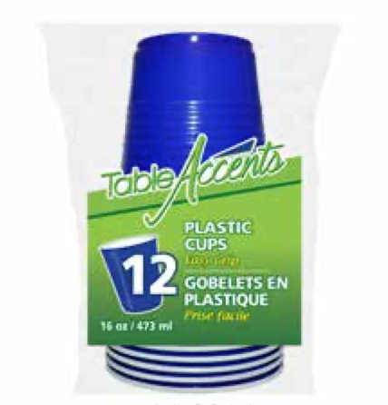 Table Accents Plastic Blue Cups with White Interior - 16oz ~ 12 per pack-0