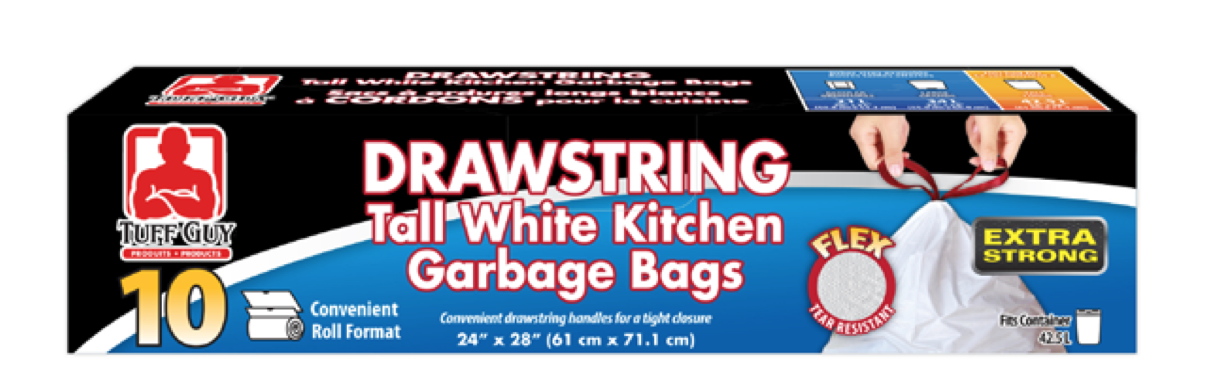 Tuff Guy Drawstring Kitchen Garbage Bags - White ~ 10 per box-0