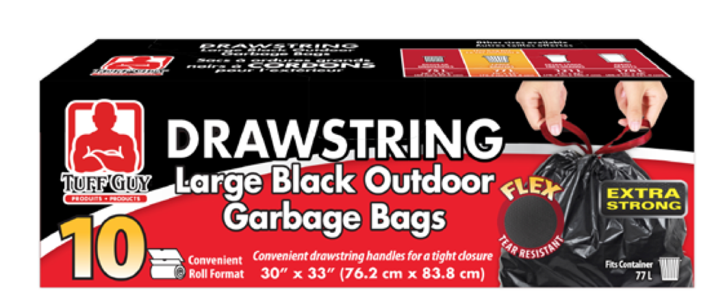 Tuff Guy Drawstring Large Garbage Bags - Black ~ 10 per box-0