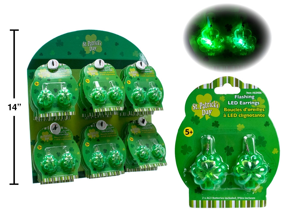 St. Patrick's Day Shamrock Flashing LED Earrings-0