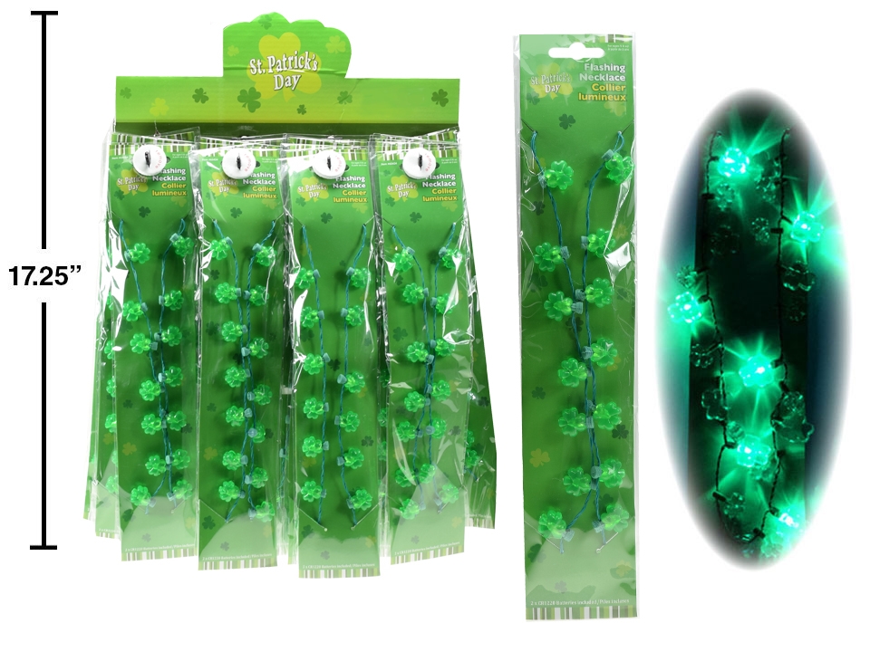 St. Patrick's Day Flashing Shamrock Necklace - 33"L with 6 LED Lights-0